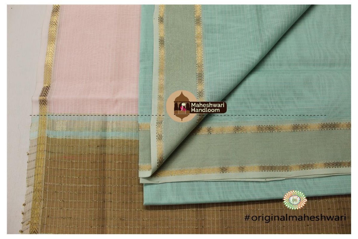 Maheshwari Sea Green-Peach Pink Top Dupatta Material