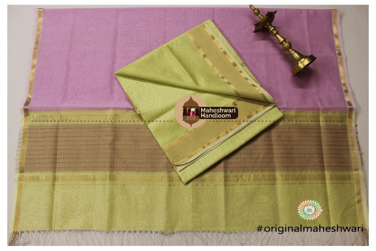 Maheshwari Pista Green -Light Magenta Top Dupatta Material