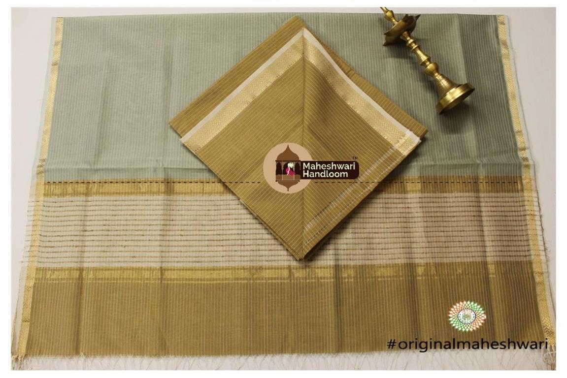 Maheshwari Mehandi Green -Light Pista Green Top Dupatta Material