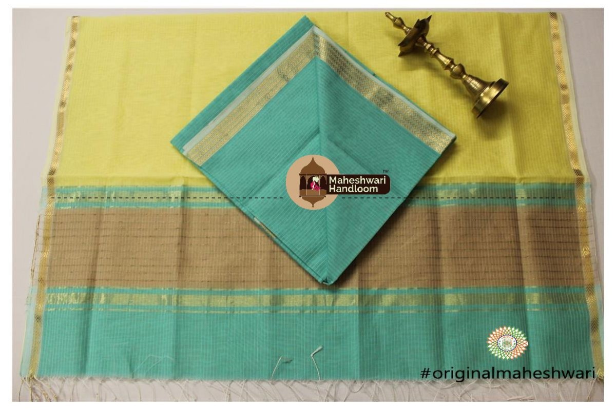 Maheshwari Sea Green -Green Yellow Top Dupatta Material