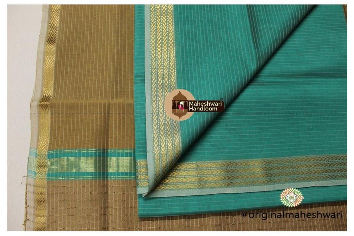 Maheshwari Sea Green -Light Brown Top Dupatta Material
