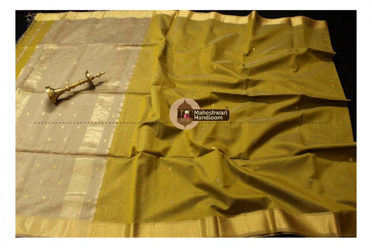 Maheshwari Mehandi Green Tringle Buti Weaving saree