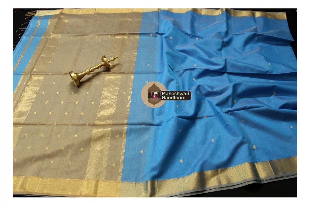 Maheshwari Firozi Tringle Buti Weaving saree