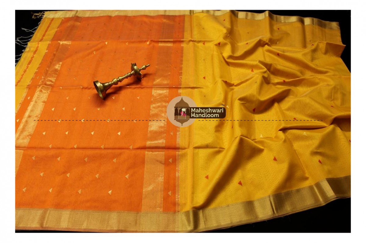 Maheshwari Yellow Tringle Buti Weaving saree