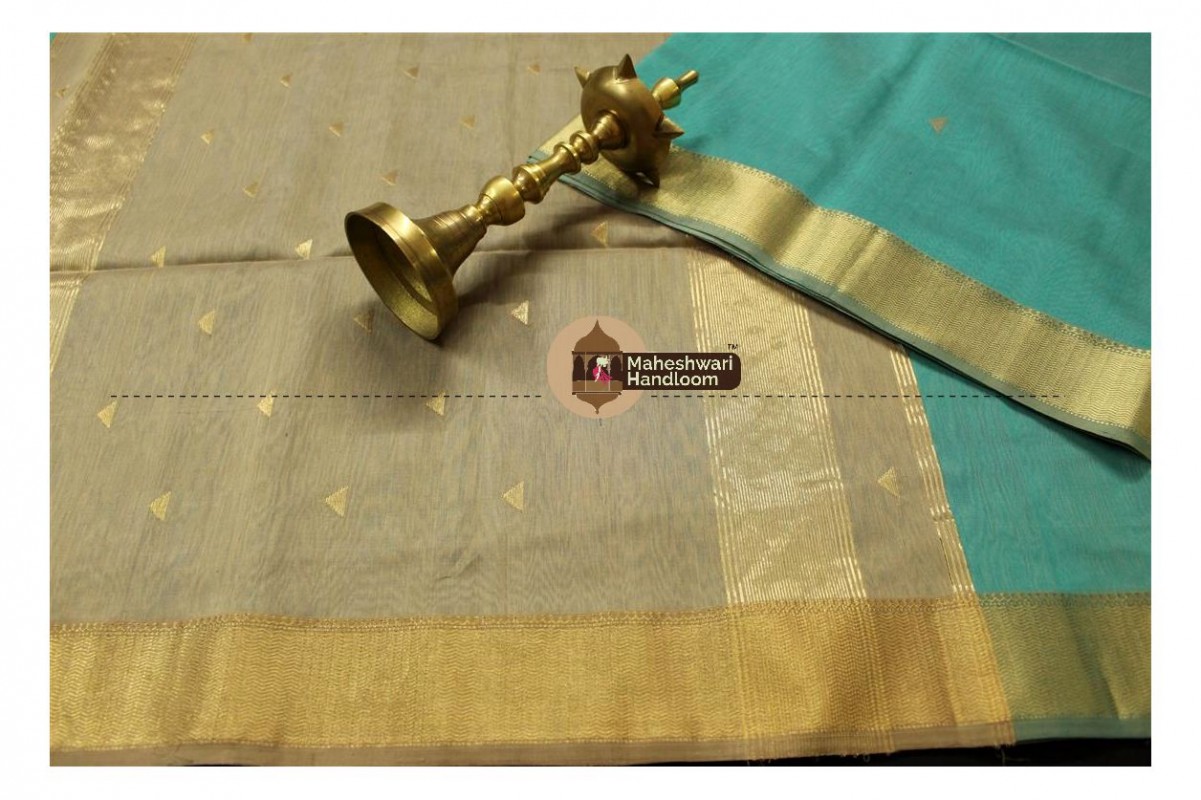 Maheshwari Sea Green Tringle Buti Weaving saree