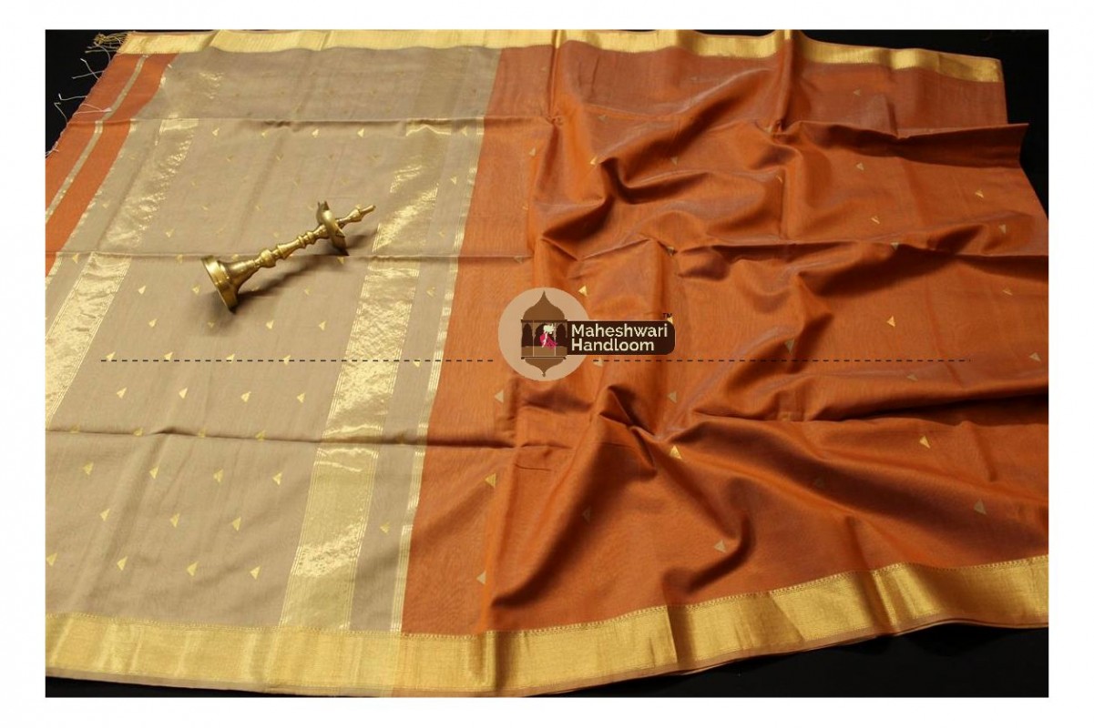 Maheshwari Rust Colour Tringle Buti Weaving saree