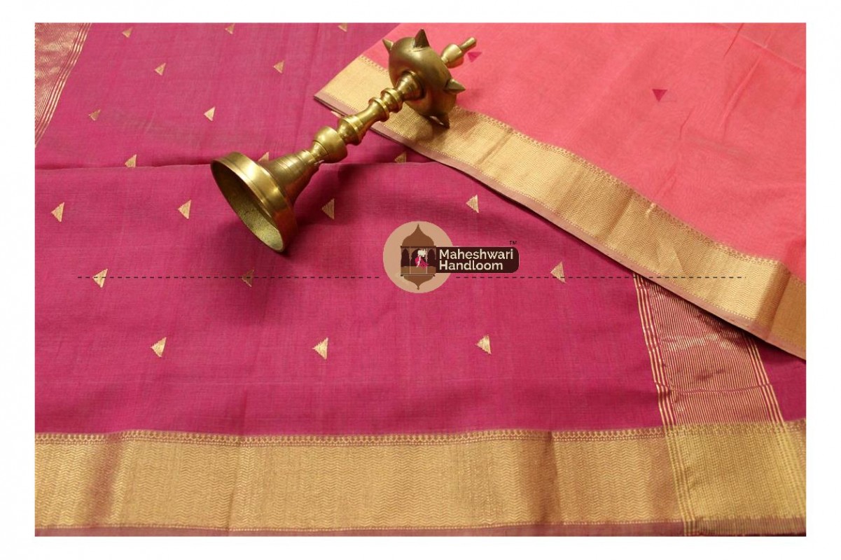 Maheshwari Coral Peach  Tringle Buti Weaving saree