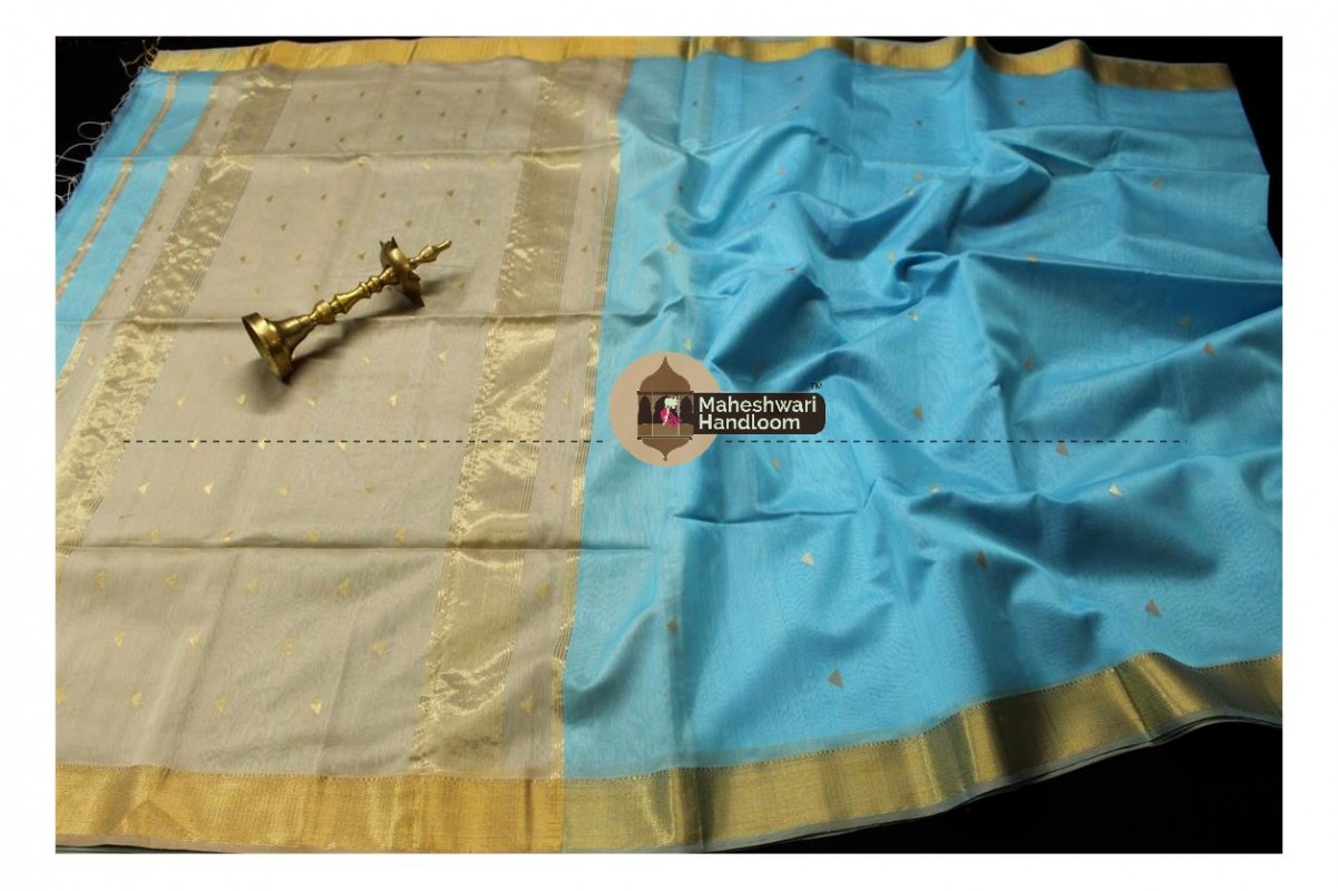 Maheshwari Sea Blue Tringle Buti Weaving saree