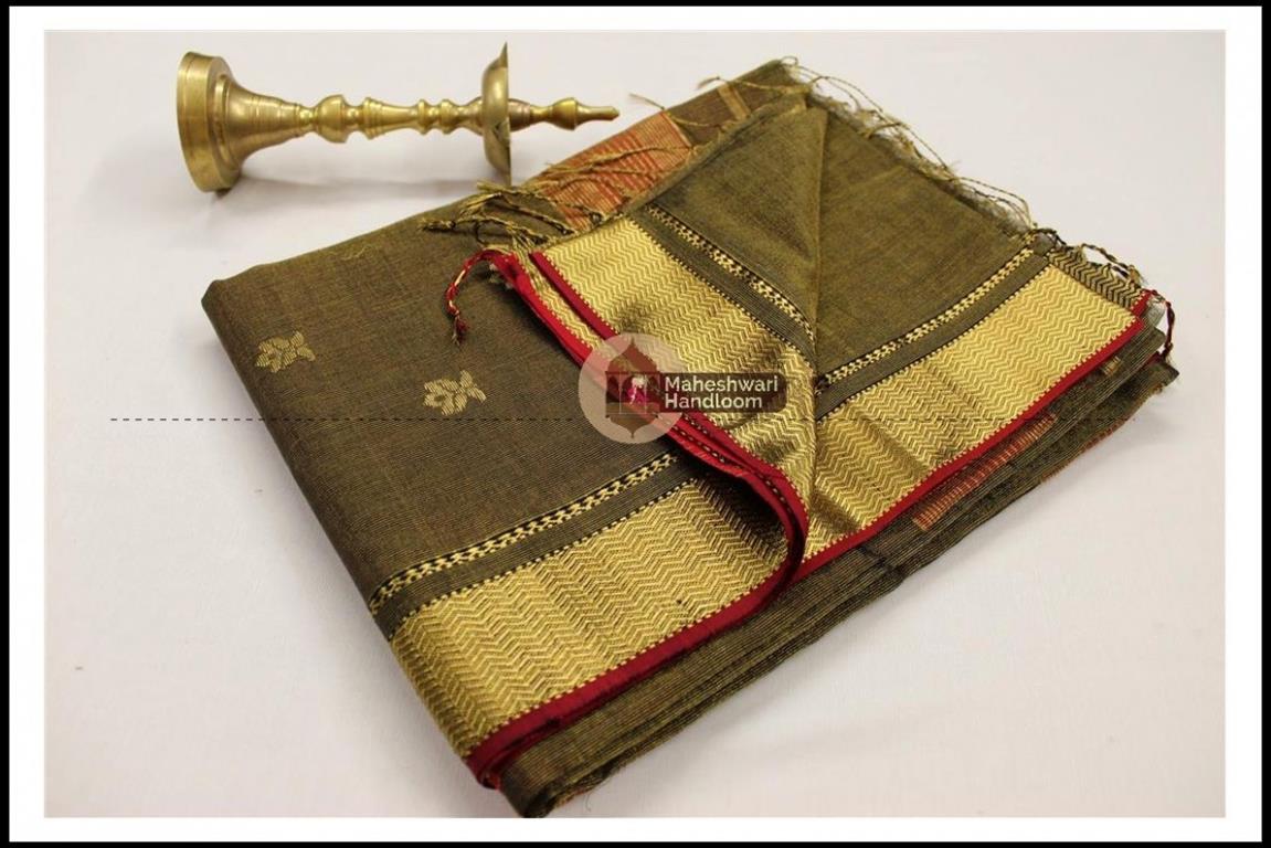 Maheshwari Mehandi Green Tissue Buti Pallu Weaving Saree