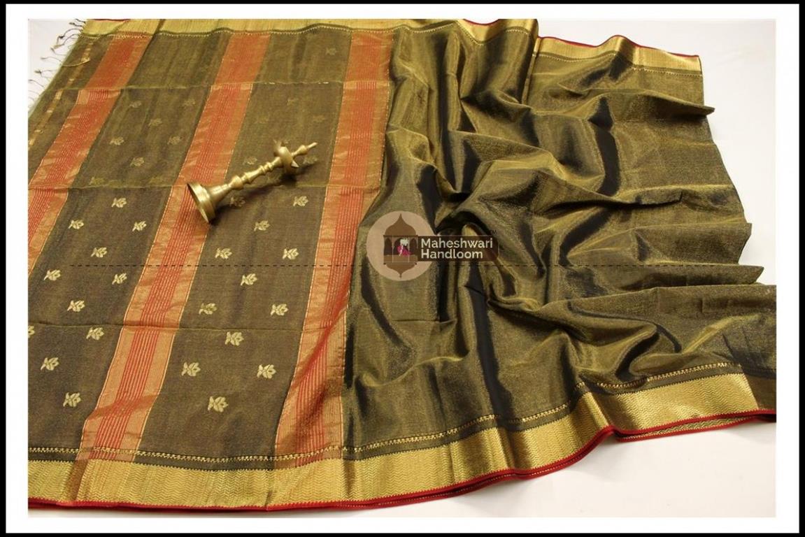 Maheshwari Mehandi Green Tissue Buti Pallu Weaving Saree