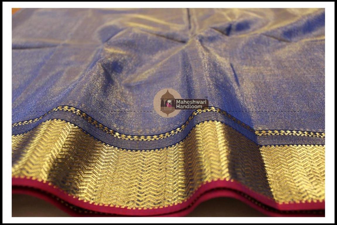 Maheshwari Blue Tissue Buti Pallu Weaving Saree 