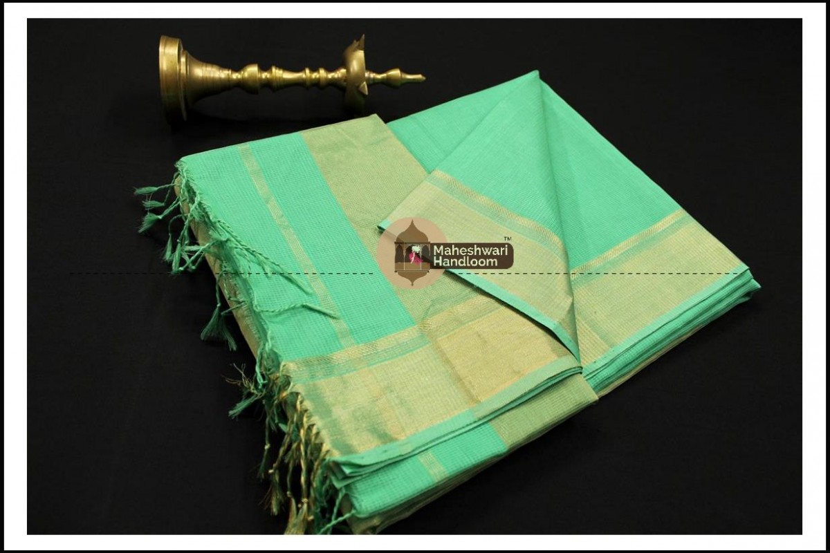 Maheshwari Sea Green Checks Fabric Saree