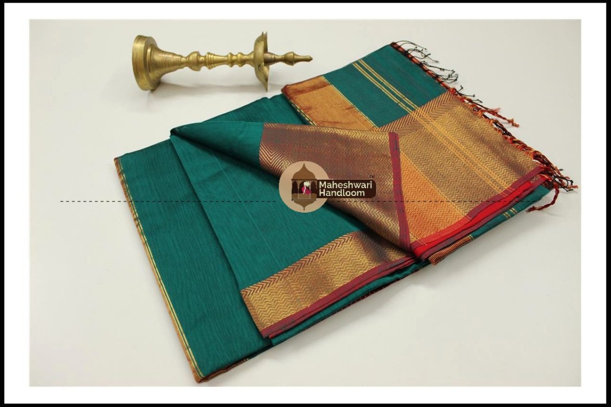 Maheshwari Rama Green Jari Skirt Border saree