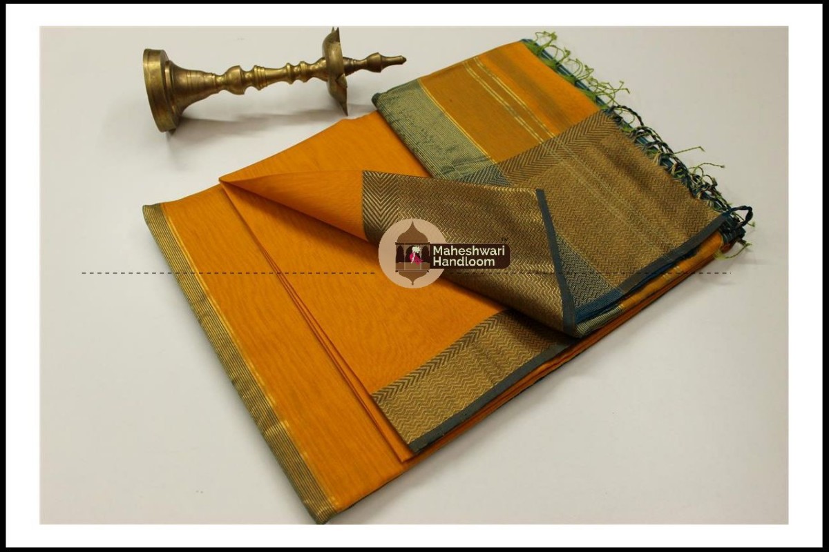 Maheshwari Golden Yellow Jari Skirt Border Saree