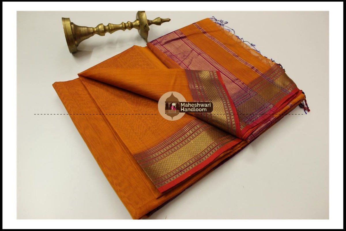 Maheshwari Rust  Jari Hansa Border Saree