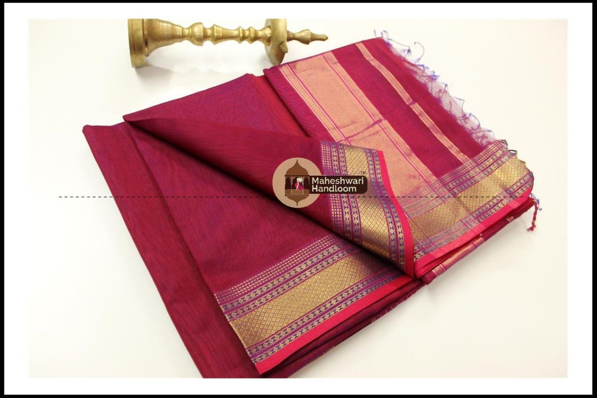 Maheshwari Maroon Red  Jari Hansa Border Saree