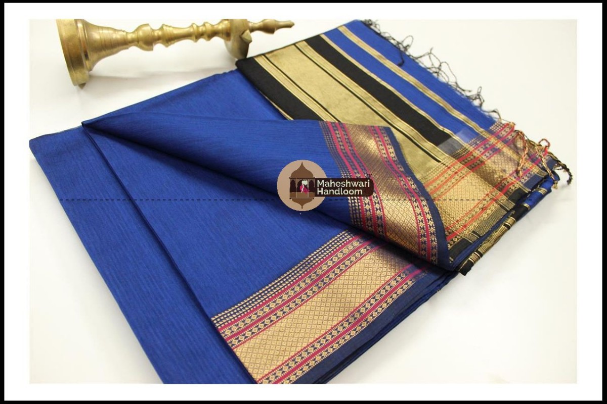 Maheshwari Blue  Jari Hansa Border Saree