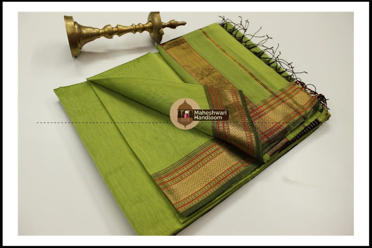Maheshwari Green Jari Hansa Border Saree