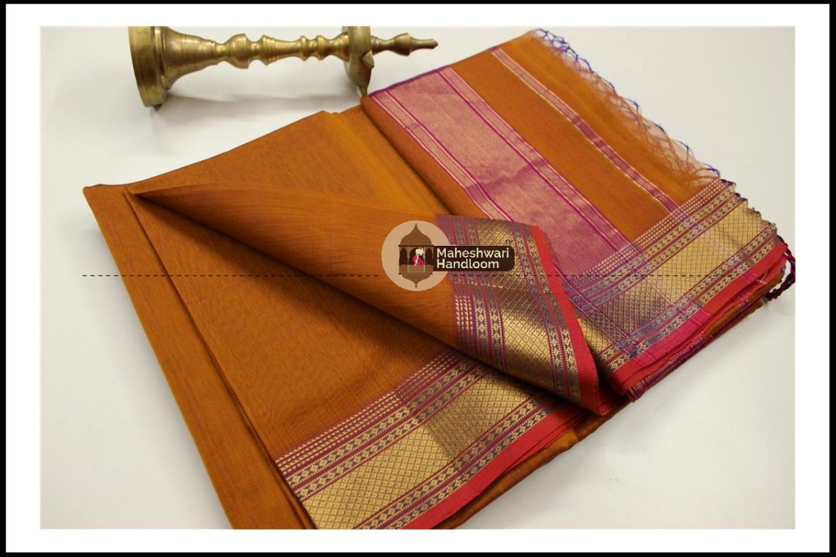 Maheshwari Mustard Yellow  Jari Hansa Border Saree