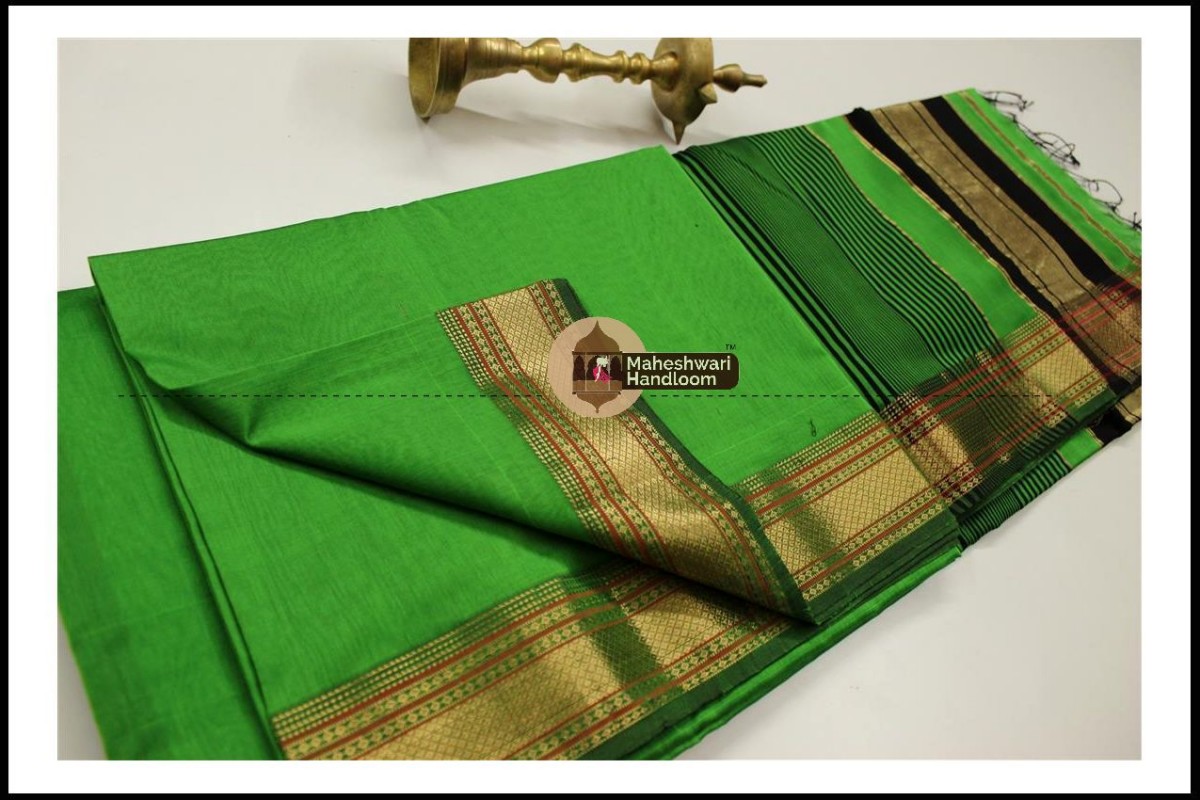 Maheshwari Green Jari Hansa Border Saree