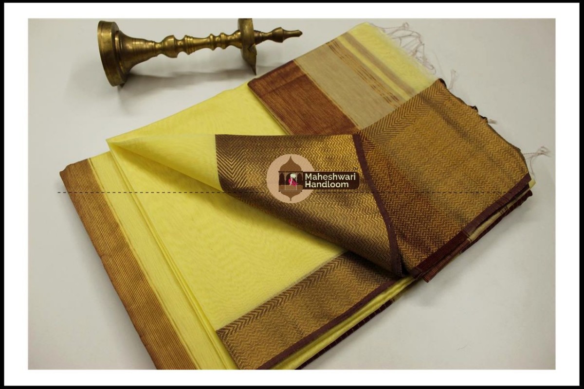 Maheshwari Peach Yellow Jari skirt Border saree 