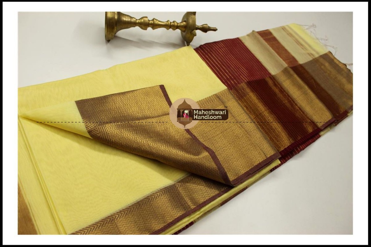 Maheshwari Peach Yellow Jari skirt Border saree 