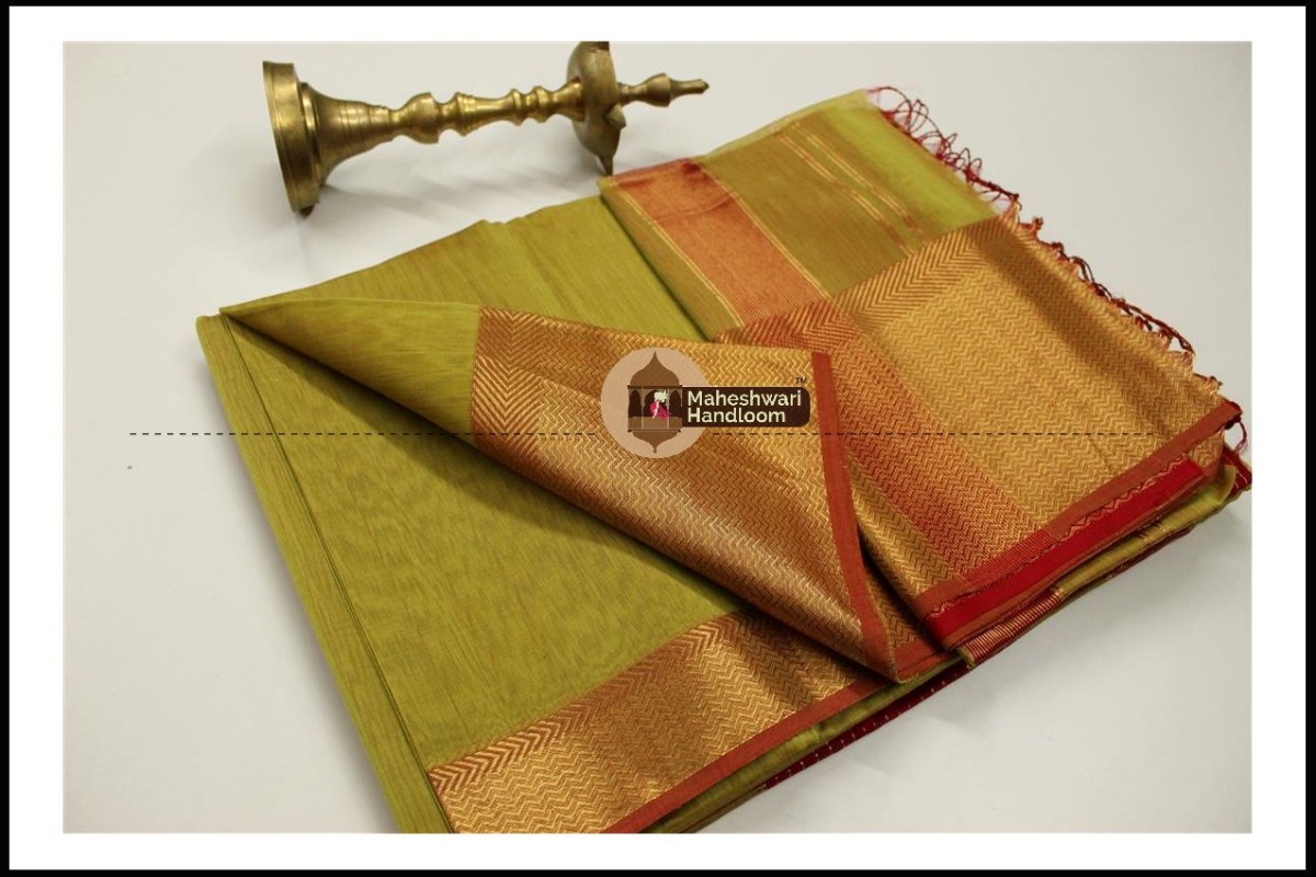Maheshwari Mehandi Green Jari skirt Border saree