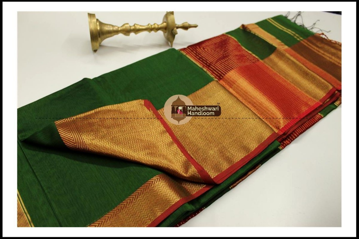 Maheshwari Chutney Green Jari skirt Border saree 