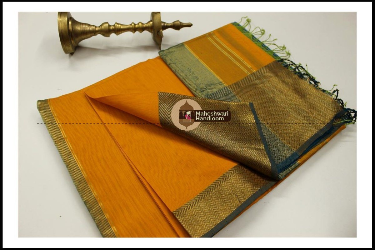 Maheshwari Dark Yellow Jari Skirt Border Saree