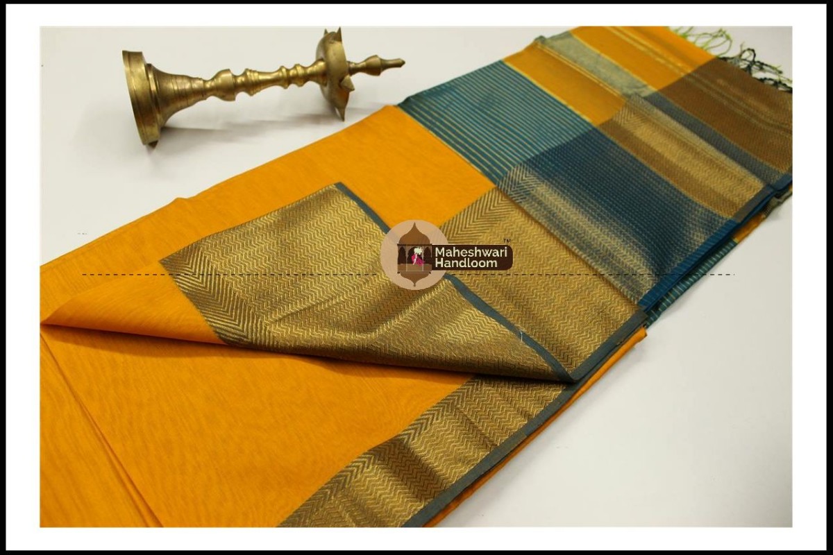 Maheshwari Dark Yellow Jari Skirt Border Saree