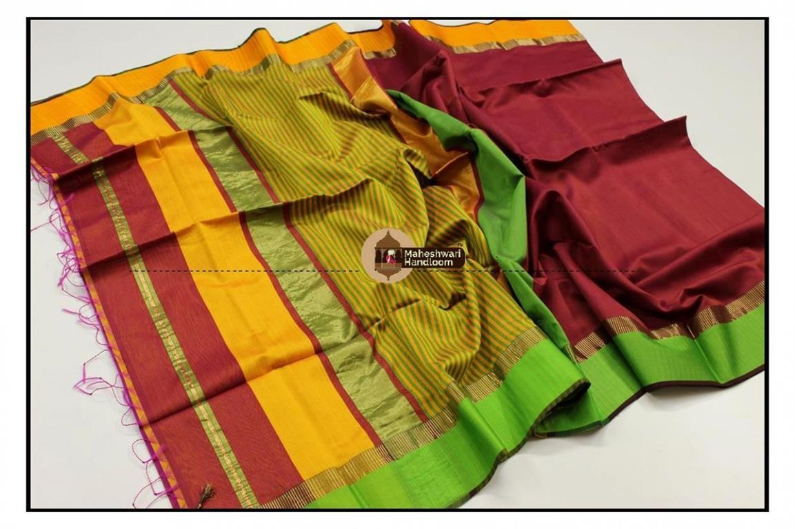 Maheshwari Maroon Red Ganga Jamuna Border saree