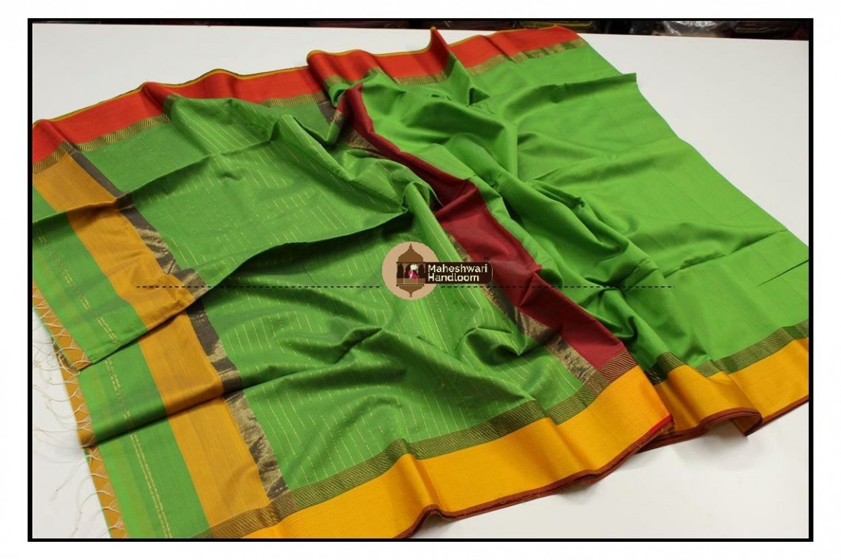 Maheshwari Green Ganga Jamuna Border Saree