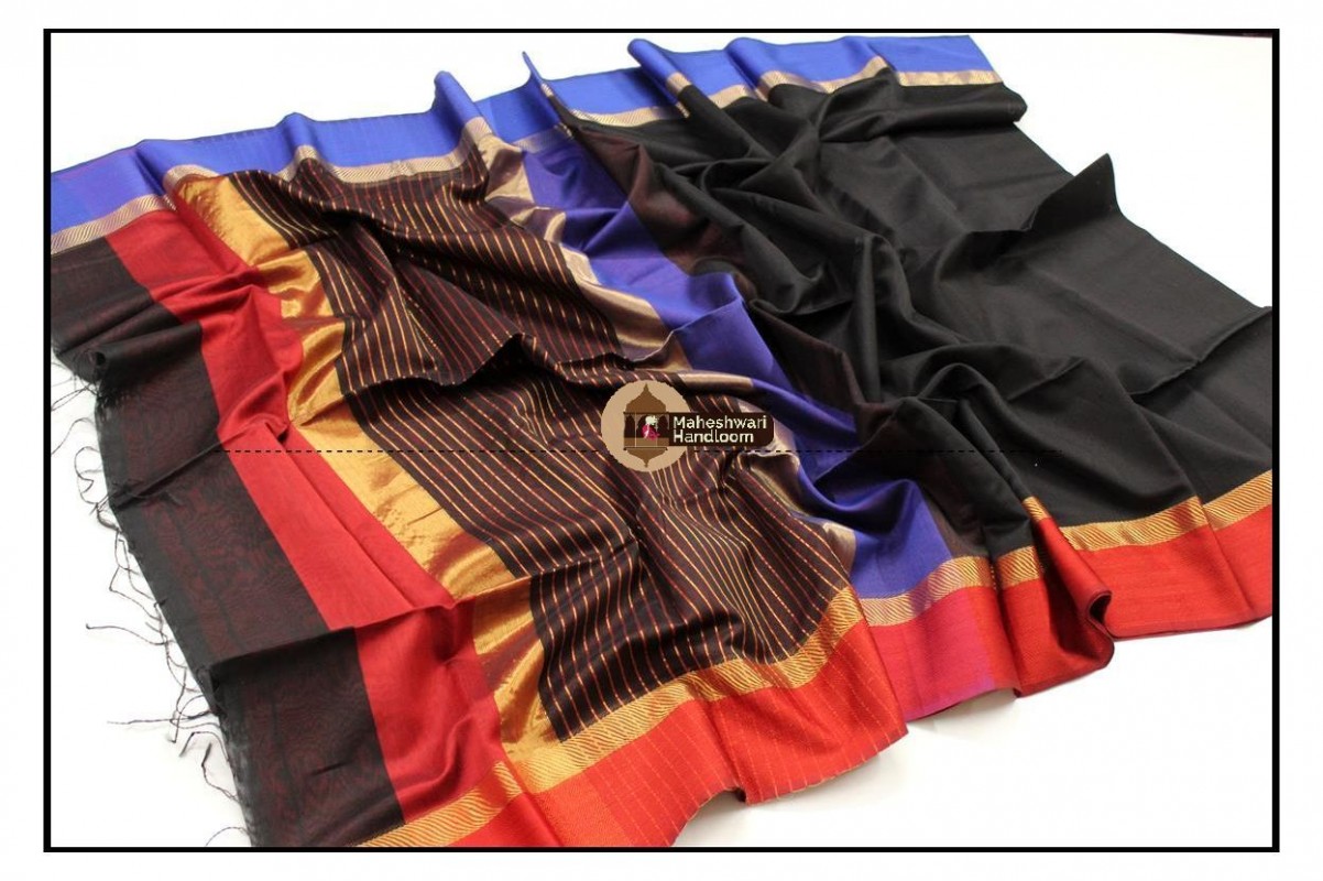 Maheshwari Black Ganga Jamuna Border Saree