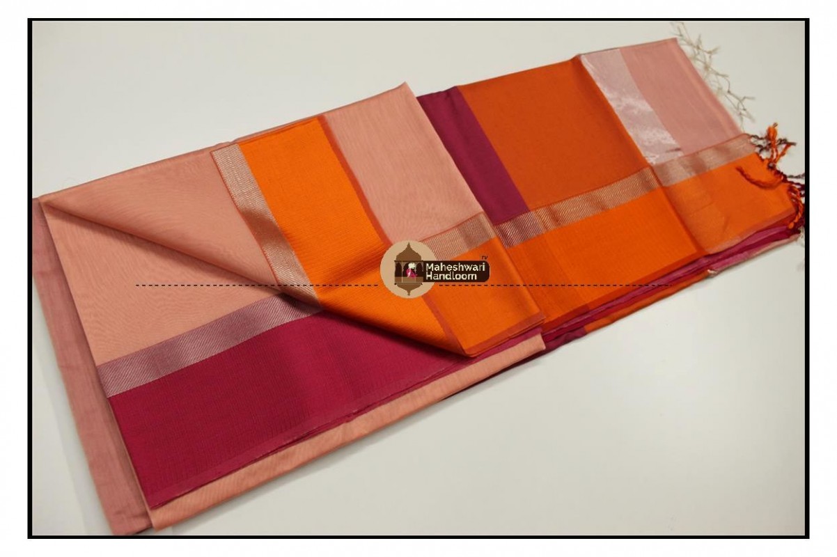 Maheshwari Peach Ganga Jamuna Border Saree