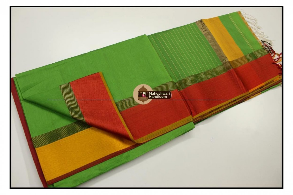 Maheshwari Green Ganga Jamuna Border Saree
