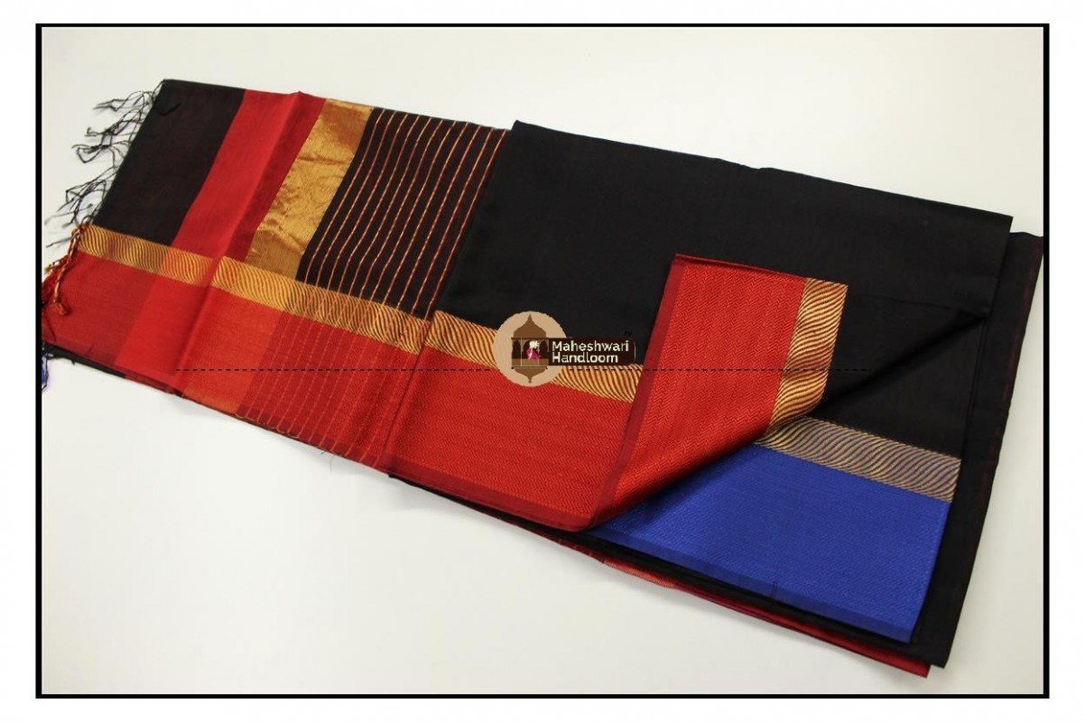 Maheshwari Black Ganga Jamuna Border Saree