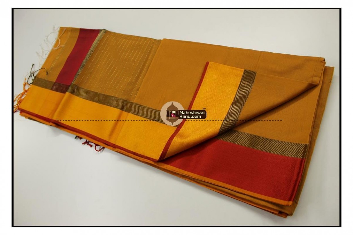 Maheshwari Mustard Yellow Ganga Jamuna Border Saree