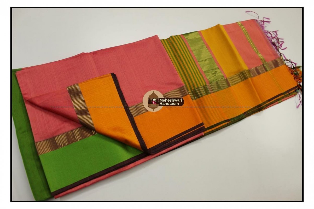 Maheshwari Pink Ganga Jamuna Border Saree