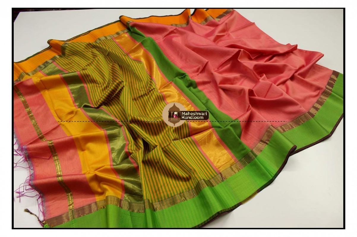 Maheshwari Pink Ganga Jamuna Border Saree