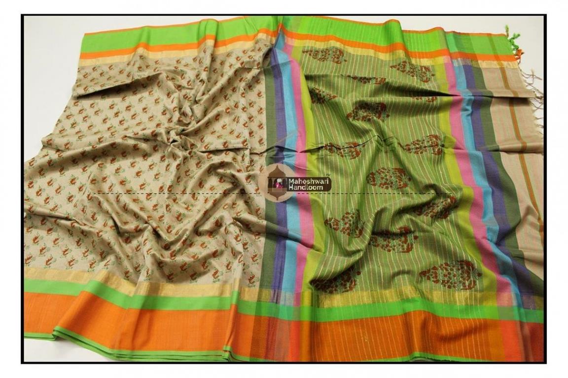 Maheshwari Tussar Handblock Print Saree