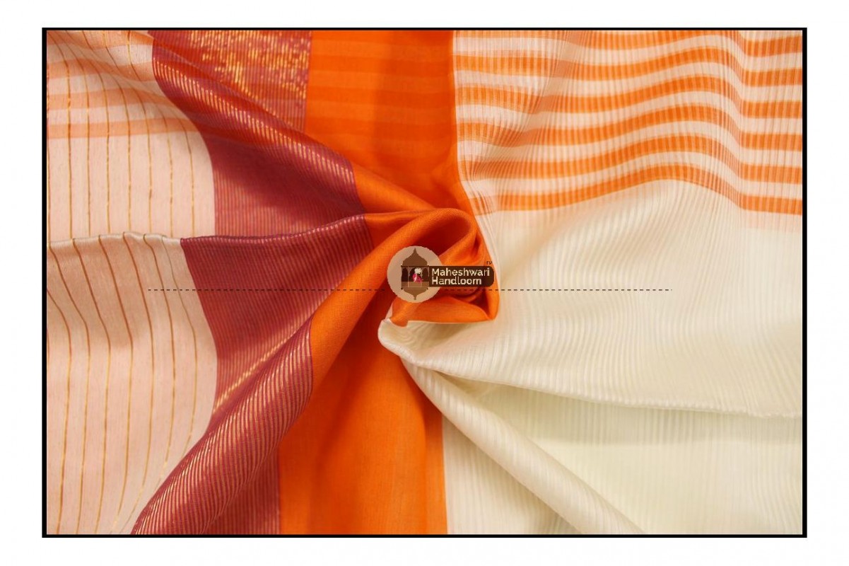 Maheshwari  White Organza Silk Saress