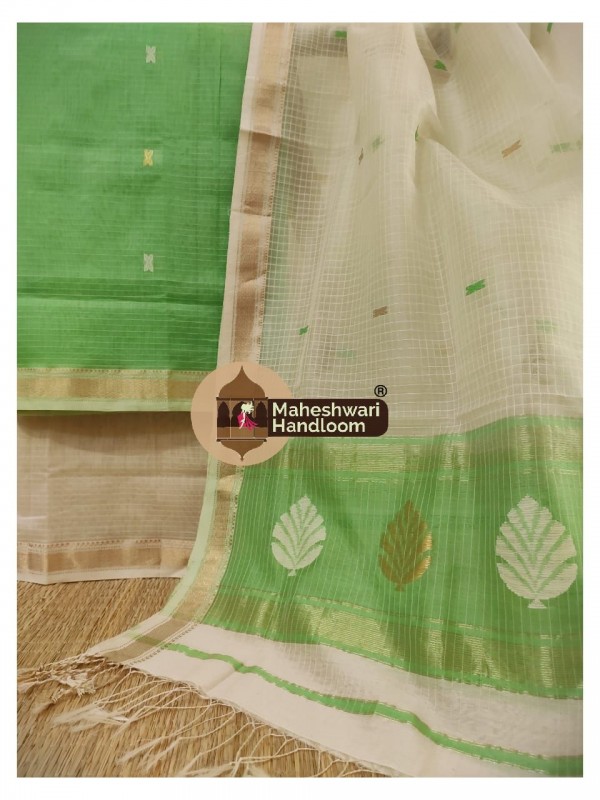 Maheshwari Green-White Buta-Buti Suit