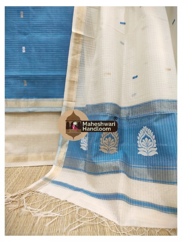 Maheshwari Firozi-White Buta-Buti Suit