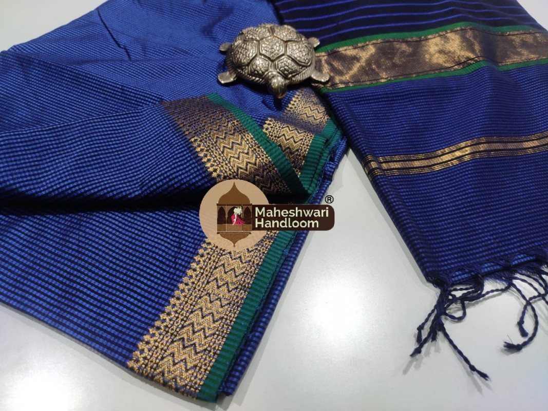  Maheshwari Blue Garbh Reshmi Saree