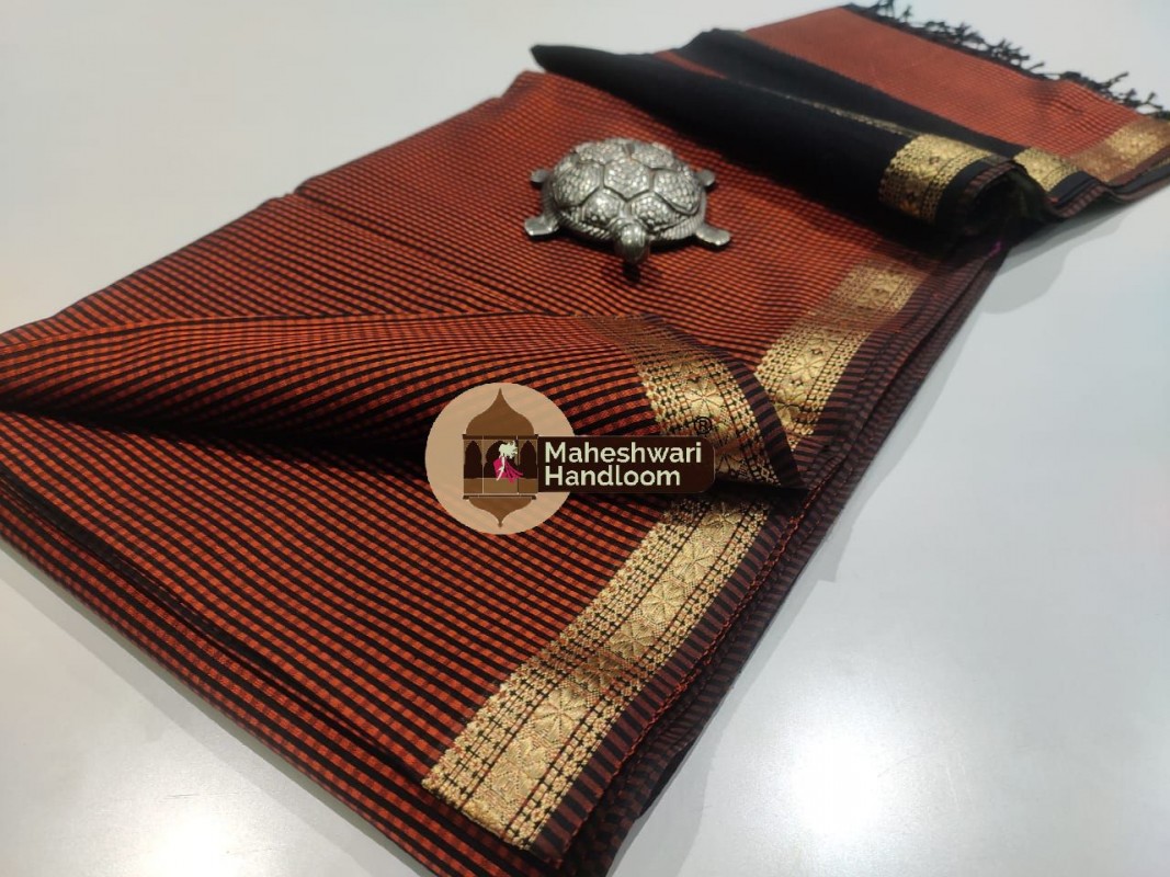  Maheshwari Rust Orange Garbh Reshmi Saree