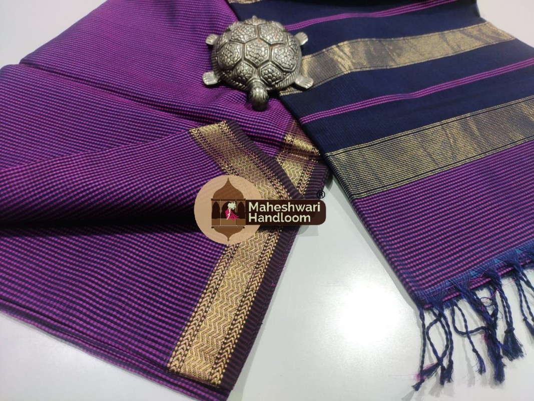 Maheshwari Magenta Blue Garbh Reshmi Saree
