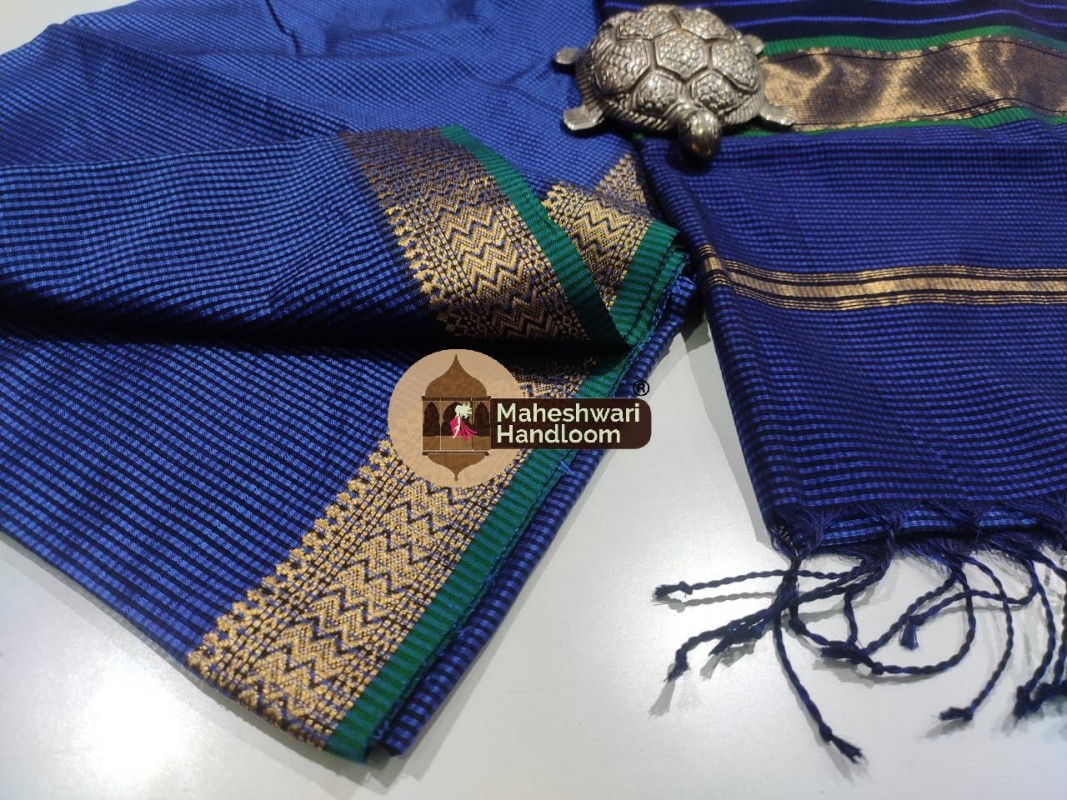  Maheshwari Royal Blue Garbh Reshmi Saree 