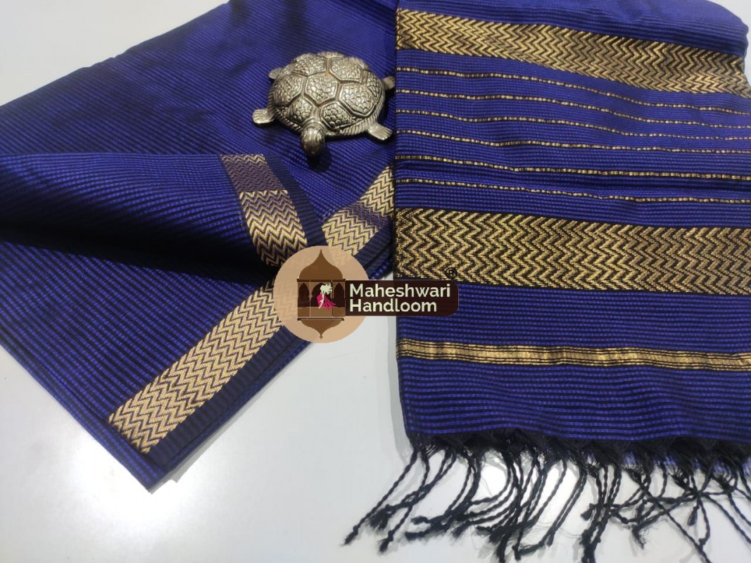 Maheshwari Royal Blue Garbh Reshmi Silk Saree