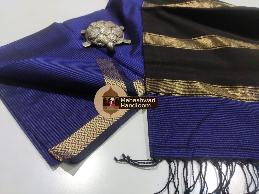  Maheshwari Blue Garbh Reshmi Saree
