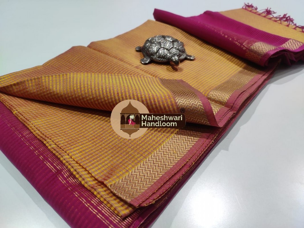  Maheshwari Golden Yellow Garbh Reshmi Saree